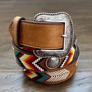 Nocona Genuine Leather,removable silver embossed buckle,Conchos,Aztec embroidery